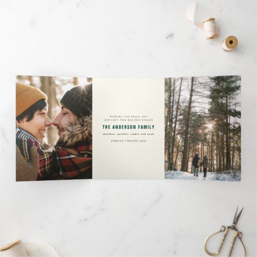 緑とピンクのヴィンテージメリーチャリッツマ数々のス写真 三つ折りクリスマスカード (内部)