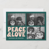 緑とピンクの平和と愛のクリスマスフォト カード (正面)