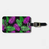 緑とピンクの手のひら葉の荷物タグ ラゲッジタグ (正面横)