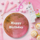 緑とピンクの斑入り誕生日紙プレート ペーパープレート (パーティー)