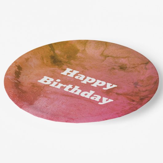 緑とピンクの斑入り誕生日紙プレート ペーパープレート (アングル)