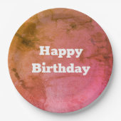 緑とピンクの斑入り誕生日紙プレート ペーパープレート (正面)