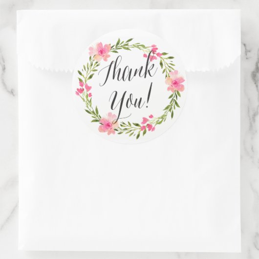 緑とピンクの水の色フローラありがとうステッカー ラウンドシール (バッグ)