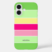 緑とピンクの水平ストライプモノグラムケースマット Case-Mate iPhoneケース (裏面)