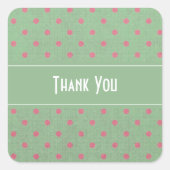 緑とピンクの水玉模様ありがとう スクエアシール (正面)
