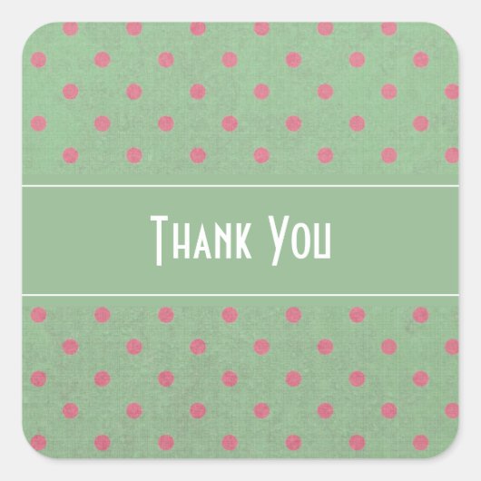 緑とピンクの水玉模様ありがとう スクエアシール (正面)