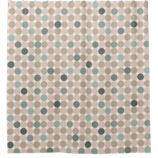 緑とピンクの水玉模様の幾何学的パターン シャワーカーテン (正面)