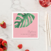 緑とピンクの熱帯モンステラバチェロレッテ スタンダードカクテルナプキン (インサイチュ)