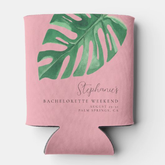 緑とピンクの熱帯モンステラバチェロレッテ 缶クーラー (裏面)