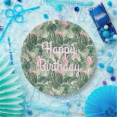 緑とピンクの熱帯葉国 |ハッピーバースデー ペーパープレート (パーティー)