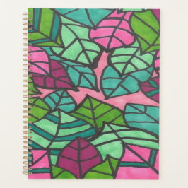 緑とピンクの熱帯葉国 プランナー手帳