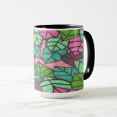 緑とピンクの熱帯葉国 マグカップ (正面右)