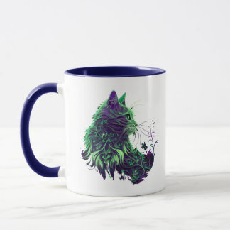 緑とピンクの猫 マグカップ
