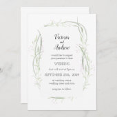 緑とピンクの繊細なフローラ結婚式招待状 招待状 (正面/裏面)