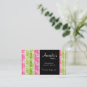 緑とピンクの花とストライプ名刺 名刺 (スタンド正面)