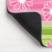 緑とピンクの花とストライプ花 マウスパッド (コーナー)