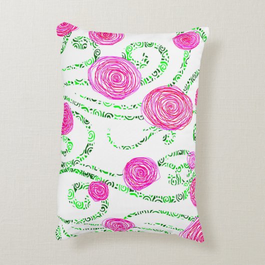 緑とピンクの花のつる植物 アクセントクッション (裏面(縦))