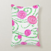 緑とピンクの花のつる植物 アクセントクッション (正面(垂直))
