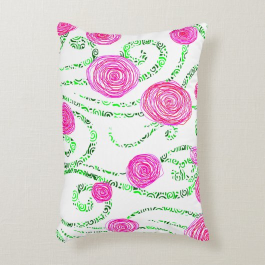 緑とピンクの花のつる植物 アクセントクッション (正面(垂直))