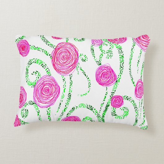 緑とピンクの花のつる植物 アクセントクッション (裏面)