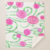 緑とピンクの花のつる植物 シェルパブランケット (正面)