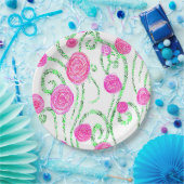 緑とピンクの花のつる植物 ペーパープレート (パーティー)