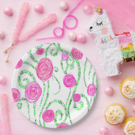 緑とピンクの花のつる植物 ペーパープレート