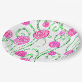 緑とピンクの花のつる植物 ペーパープレート (アングル)