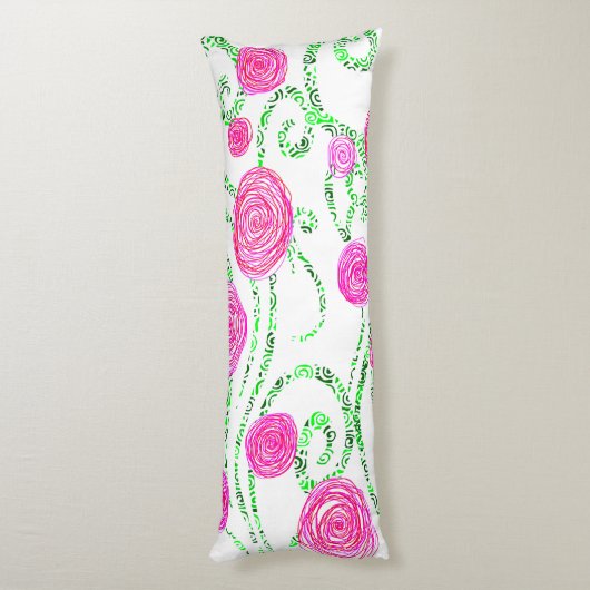 緑とピンクの花のつる植物 ボディピロー (裏面 (縦))