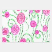 緑とピンクの花のつる植物 ラッピングペーパーシート (正面3)