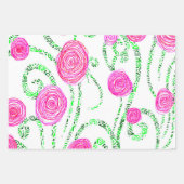 緑とピンクの花のつる植物 ラッピングペーパーシート (正面2)