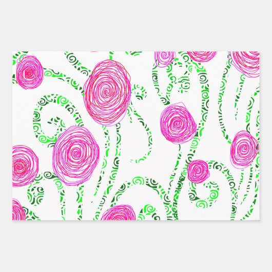 緑とピンクの花のつる植物 ラッピングペーパーシート (正面2)