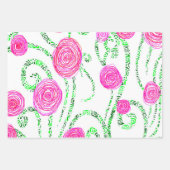 緑とピンクの花のつる植物 ラッピングペーパーシート (正面)