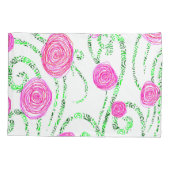 緑とピンクの花のつる植物 枕カバー (裏面)