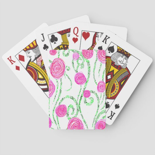 緑とピンクの花のイラストレーション トランプ (裏面)