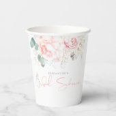 緑とピンクの花のエレガントブライダルシャワー 紙コップ (裏面)