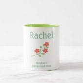 緑とピンクの花のホームスクールママ ツートーンマグカップ (中央)