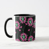 緑とピンクの花シームレスパターン マグカップ (左)