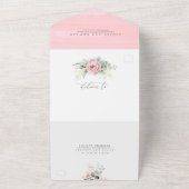 緑とピンクの花ボホ結婚の実 オールインワン招待状 (外側)