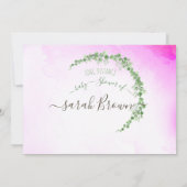 緑とピンクの葉の長距離赤ちゃんシャワー 招待状 (裏面)