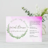 緑とピンクの葉の長距離赤ちゃんシャワー 招待状 (スタンド正面)