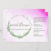 緑とピンクの葉の長距離赤ちゃんシャワー 招待状 (正面/裏面)