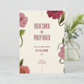 緑とピンクの赤い水色の花結婚の 招待状 (スタンド正面)