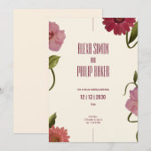 緑とピンクの赤い水色の花結婚の 招待状 (正面/裏面)