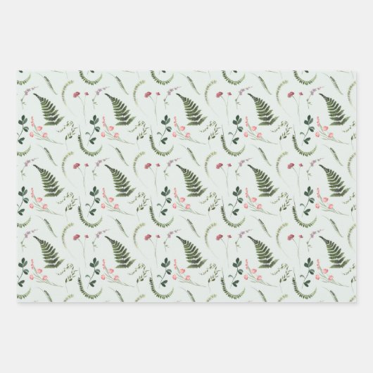 緑とピンクの野生の花 ラッピングペーパーシート (正面)