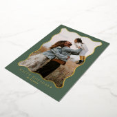 緑とピンクの金ゴールド波状フレームホリデーフォトカード 箔シーズンカード (回転した状態)