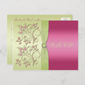 緑とピンクのR.S.V.P.ポストカード インビテーションポストカード (正面/裏面)