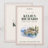 緑とピンクのSave The Date 招待状 (正面/裏面)