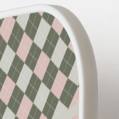 緑とピンクアーガイル ピックルボールラケット (左詳細)