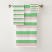 緑とピンクストライプのパタスタイリッシューンモダン、 バスタオルセット (インサイチュ)